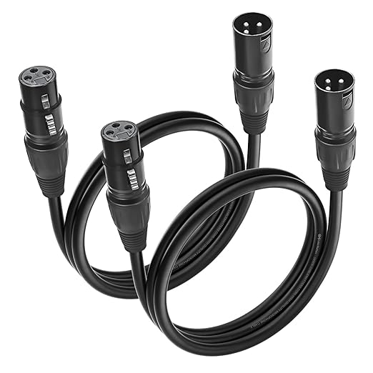 XLR Cables 2 Pack, XLR Male to Female Microphone Cable with Locking Connector, Balanced Audio Cord, Nickel-Plated Connectors, PVC Jacket – Ideal Mic Cable for Studio, Stage,Speaker, 3 FT