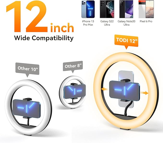 TODI 12" Ring Light with 63" extendable Tripod Stand, Selfie RingLight with Phone Holder and Selfie Remote, 2-in-1 Dimmable LED Ring Light for Makeup, Live Stream, Photography