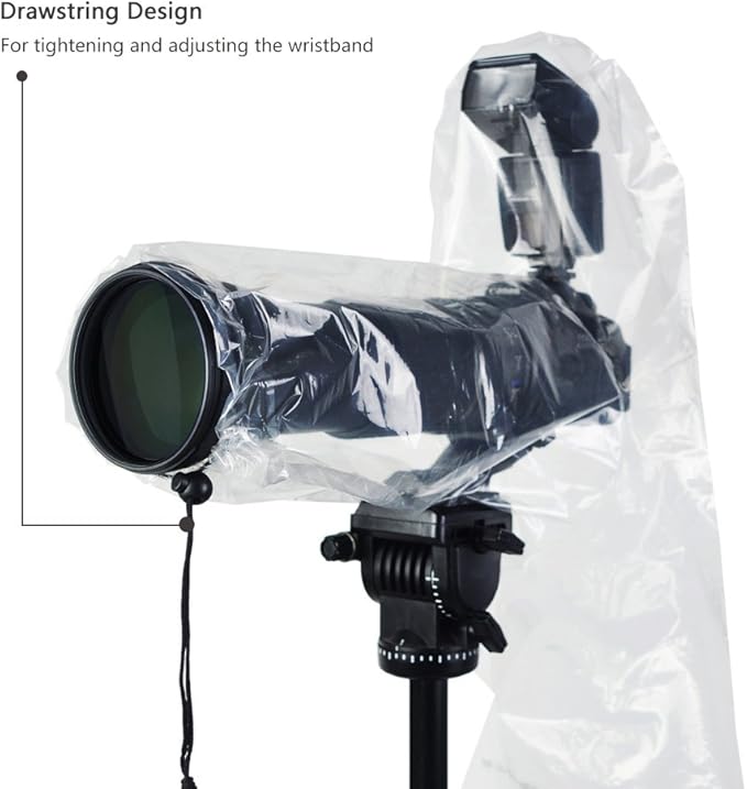 JJC 2 Types DSLR Camera Rain Cover Coat Sleeve Protector for Canon Nikon Fujifilm Sony Olympus Panasonic Pentax Sigma with a Lens & Flash PE Material Clear See-Through(2 Pack)