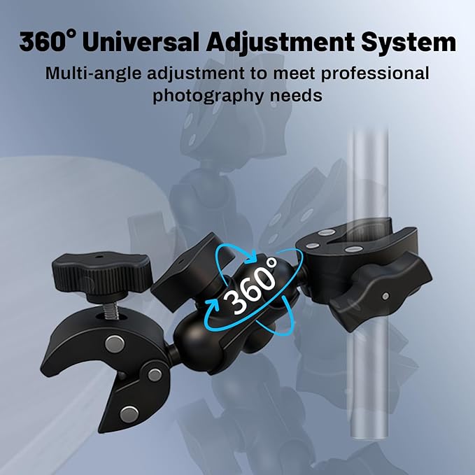 Wokyo 6" Double Super Clamp Camera Mount with 360° Ballhead Magic Arm, Universal Umbrella Clamp Holder for Studio Light Stand Reflector Cross Bars Tripod Monitor Motorcycle Bike Handlebars Desk