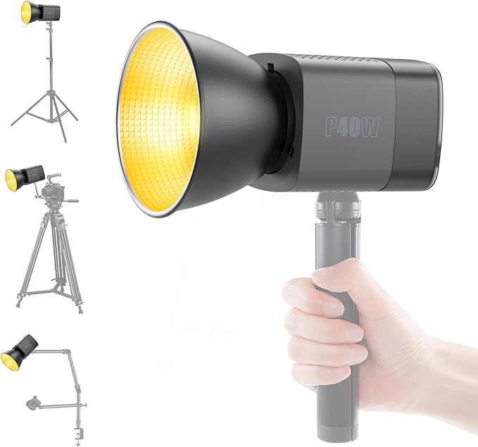 LUXCEO Portable LED Video Light 40W Metal Mini COB LED Bi-Color 2500K-6500K CRI≥95 TLCI≥97 Built-in 5000mAh Battery Photo Studio Light Handheld Spotlight Magnetic Attachable Reflector & Softbox