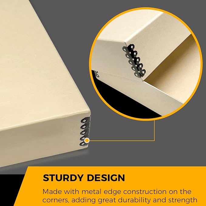 Golden State Art, Archival Storage Box, Acid-Free Drop Front Museum Box with Metal Edge for Storing Artwork Photos Documents Prints Arts And Crafts (Tan-9.75x12.75x 3 Inches)