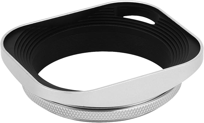 Haoge LH-W55P 55mm Square Metal Screw-in Lens Hood Hollow Out Designed with Cap for Leica Rangefinder Camera with 55mm E55 Filter Thread Lens Silver
