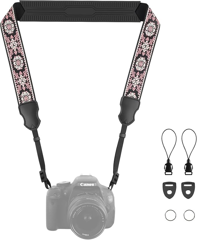 Neck Strap Silicone Camera Straps - Padded Camera Strap, 1.5" Wide Adjustable Nylon Shoulder Strap - Compatible with Canon, Nikon, Sony, and More DSLR and Mirrorless Cameras (Off White)