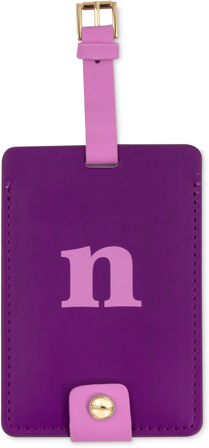 Kate Spade New York Leatherette Luggage Tag with Secure Strap, Colorful Suitcase Identifier for Travel, Monogram Bag Tag ID (N)