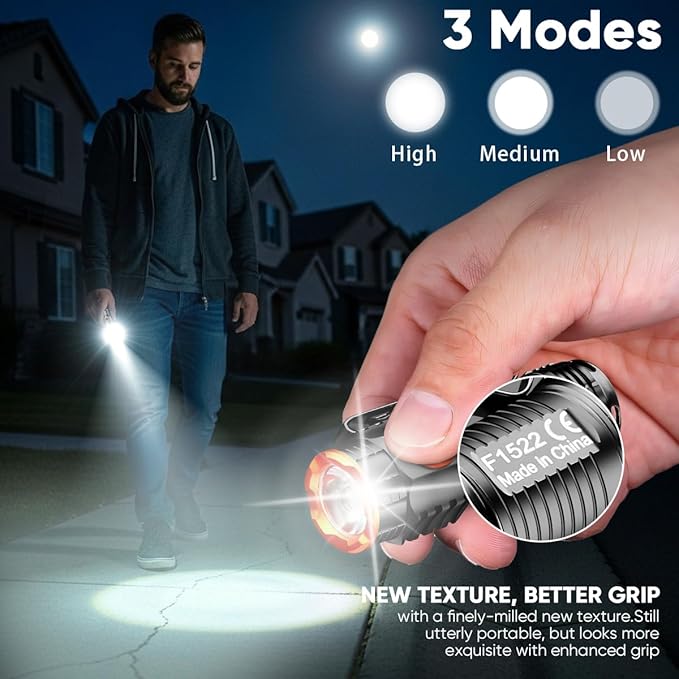 EDC Flashlight, Led Rechargeable Mini Pocket Light with Clip, High Lumens Ultra Bright Compact Flashlights with Magnetic for Camping Hiking Outdoor Emergency Use Waterproof