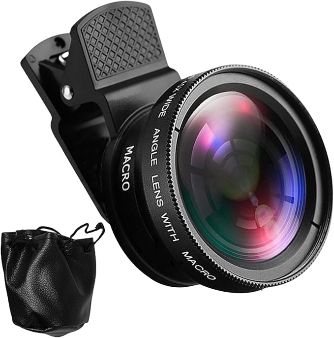 Clip On Phone Lens – 0.45x Wide Angle 15x Macro, Durable ABS Aluminum Alloy Build, Optical Lens Attachment, Compact Portable Design | Perfect for Smartphone Photography Macro Shots Landscape Travel