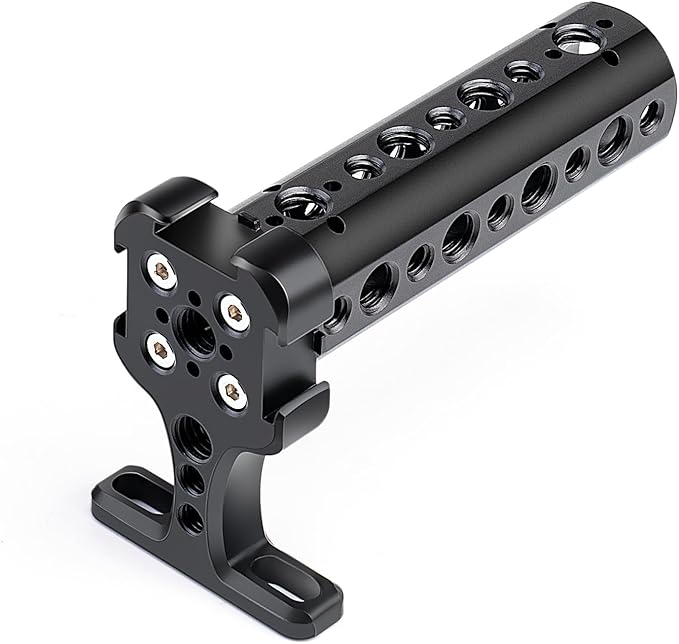 Zeadio Camera Top Handle Grip, Universal Adjustable Camera Handle with Mounting Points and Cold Shoe Mount for All Camera Cage, LED Lights, Microphones, etc