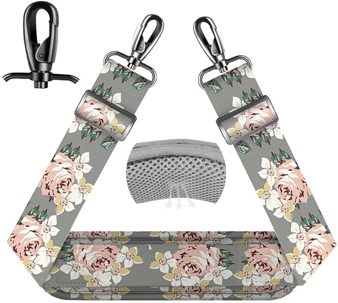 ZINZ 75" Shoulder Strap with Fixed Pad and Dual Balanced Buckles，Gray Flowers