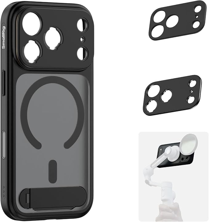 SMALLRIG FilMov Phone Case Kit for iPhone 17 Pro, Magnetic Phone Case with Adjustable Kickstand, Lens Backplate, Support for MagSafe, for Phone Gimbal Stabilizer, for DJI, for Insta360, Black-5549