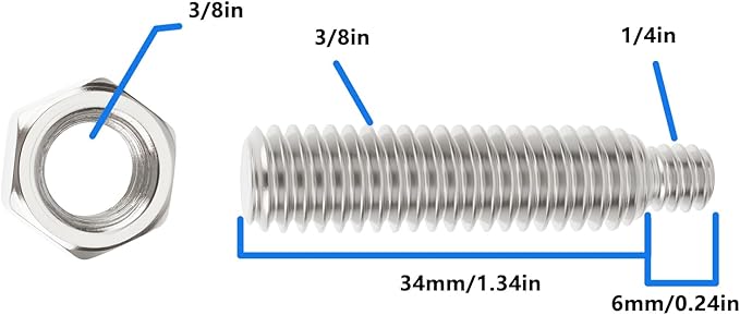 ECSiNG 2pcs 1/4" to 3/8" Threaded Tripod Screw Adapter Stainless Steel with Nuts for Tripod