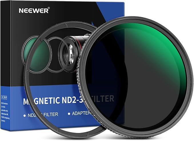 NEEWER 82mm Magnetic Variable ND Filter ND2-ND32(1-5 Stops) with Magnetic Adapter Ring， HD Adjustable Neutral Density Filter with Water Repellent Double Sided 30 Layer Coatings， No X Cross