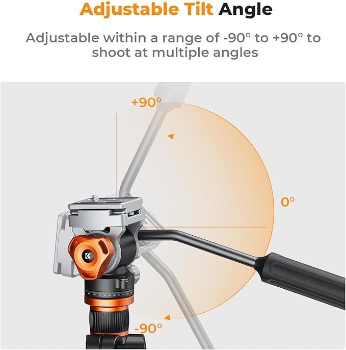 K&F CONCEPT Fluid Head, Silky-Smooth, Stable Tripod Fluid Head for pan and tilt,Arca Swiss-Compatible Fluid Head Mount, max Load 11 lbs/5kg FH-03