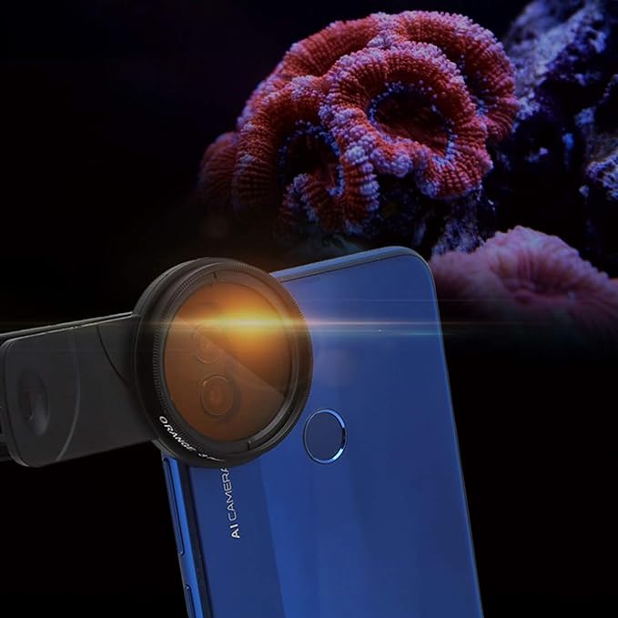 Fish Tank Photography Lens, Seawater Coral Cylinder Lens with Macro Filter Aquarium Set Yelow Orange Phone Camera Cell Underwater Diving Kit for Freshwater Universal Smartphone