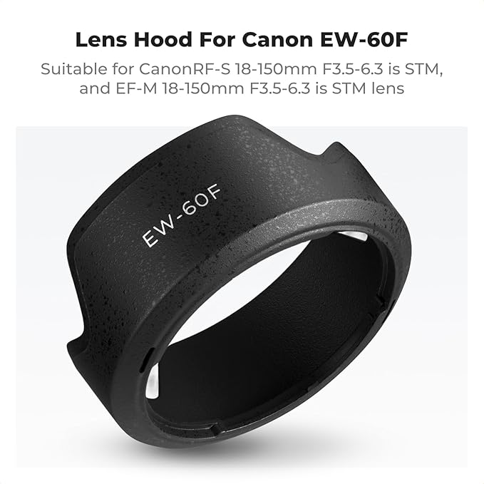 K&F CONCEPT Lens Hood Replacement of EW-60F Hood Compatible with Canon RF-S 18-150mm F3.5-6.3 is STM, EF-M 18-150mm F3.5-6.3 is STM Reversible Snap on Camera Lens Shade Fits 55mm Filters and Lens Cap