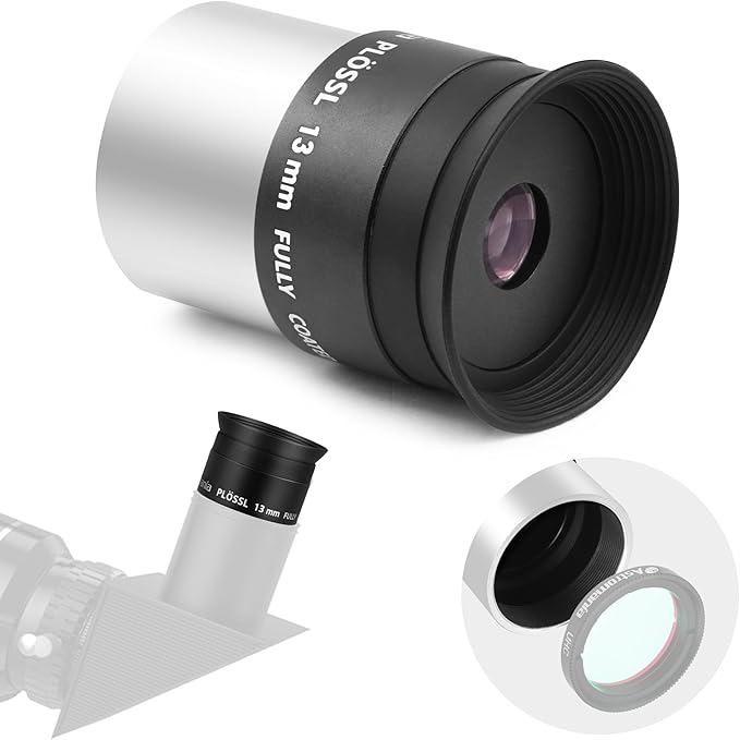 Astromania Telescope Eyepiece 13mm Plossl, 1.25 Inch Telescope Accessory Eyepiece Fully Multi Coated 4-Element Plossl Design, Metal 50 Degree Apparent Field of View for Astronomy Telescopes & Filters