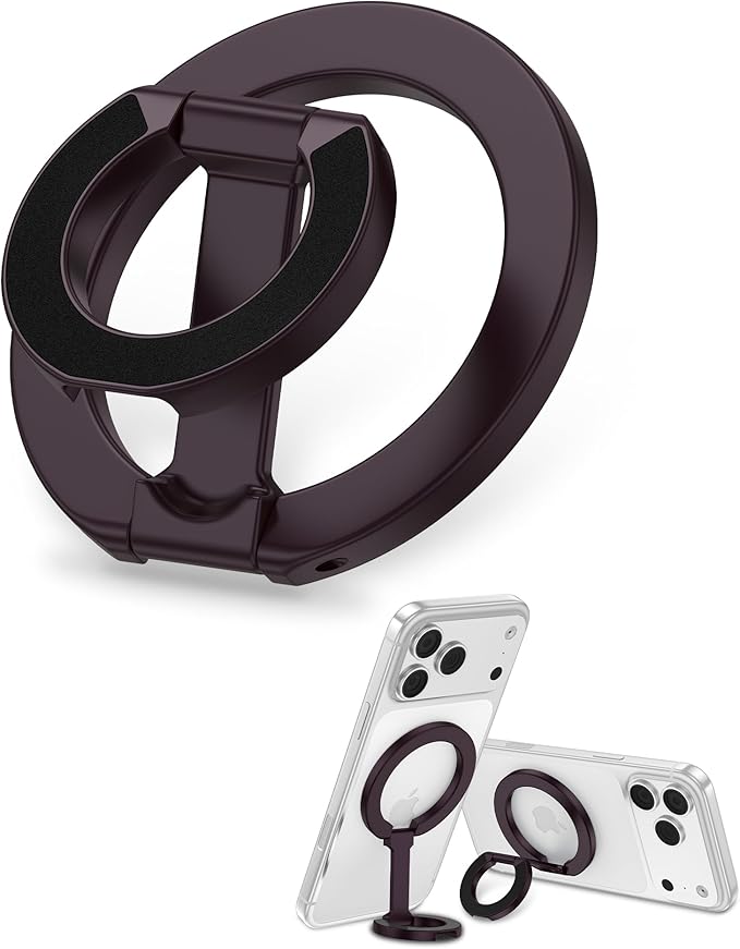 MagSafe Finger Ring Phone Holder with Kickstand, Magnetic Grip Stand for iPhone 17 Pro Max/Air/16e/16 Plus/15/14/13/12 Mini Samsung Galaxy & Pixel, Stick-On for MagSafe Car Mount, Gym & Metal Surfaces
