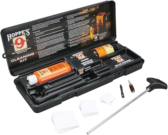 Hoppe's No. 9 Pistol Cleaning Kit for .38/.357/9mm Caliber - Gun Supplies with Aluminum Rod, Solvent, Lubricating Oil, Brush & Storage Case