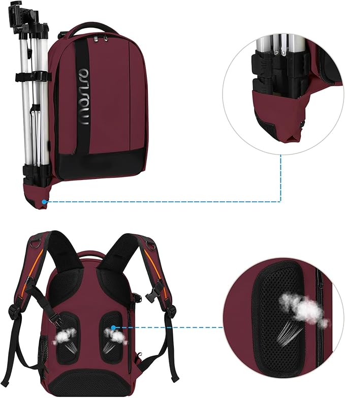 MOSISO Camera Backpack,DSLR/SLR/Mirrorless Photography Backpack Buffer Padded Shockproof Camera Bag with Customized Modular Inserts&Tripod Holder Compatible with Canon,Nikon,Sony etc, Wine Red