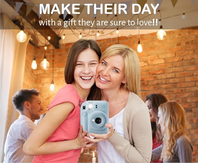 Fujifilm Instax Mini 12 Instant Film Camera Pastel Blue, Fujifilm Instax Mini Twin Pack Instant Film 20 Prints, Prtotective Case, Gift Bundle
