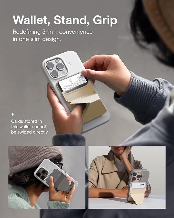 MOFT Magnetic Wallet Stand Compatible with iPhone 17/16/15/14/13/12 Series, Angle Adjustment & Magsafe Compatible MOVAS Phone Stand,Taupe