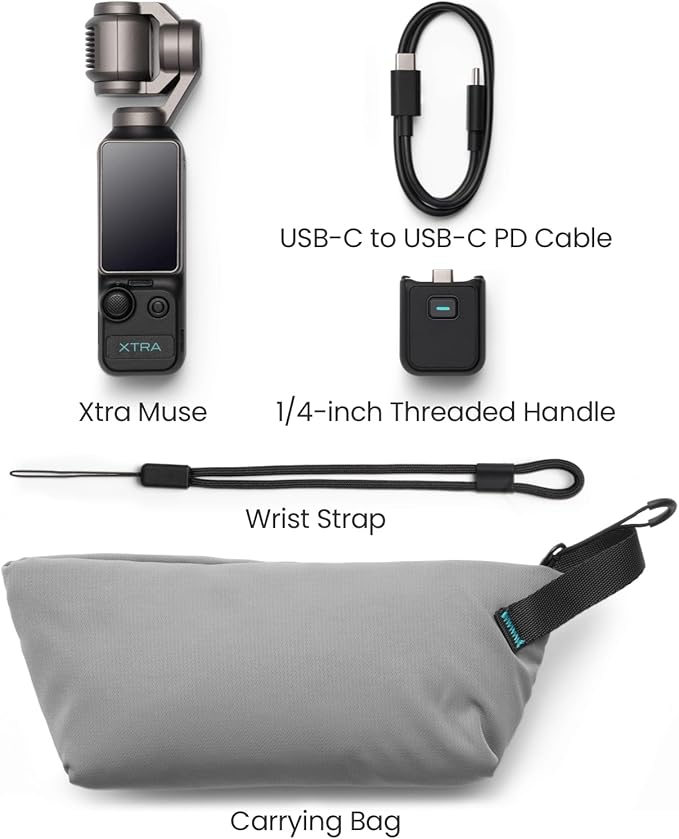 Xtra Muse, Vlogging Camera with 1'' CMOS & 4K/120fps Videos, Pocket Camera with 3-Axis Gimbal Stabilizer, Fast Focusing, Face/Object Tracking, Digital Video Camera for Photography, Digital Camera
