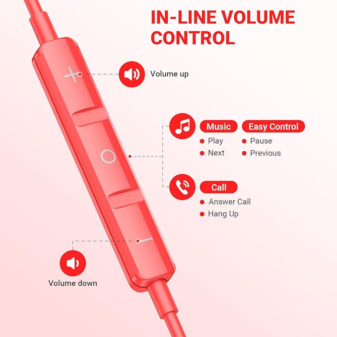 USB C Headphones for iPhone 17 Air 16 Pro Max 15, Type C Earphones with Microphone Magnet HiFi Stereo Wired Earbuds for Samsung Galaxy S26 S25 Ultra S24+ 23 A53 S21 S20 FE Flip 7 6 Fold/Pixel 10, Red