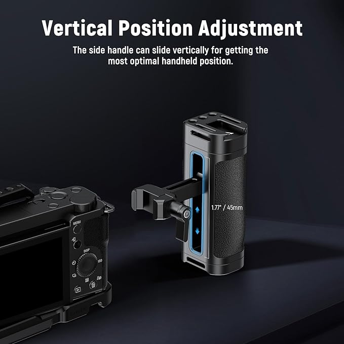 NEEWER Lightweight NATO Side Handle, Camera Cage Rig Handle with Contoured Silicone Grip, NATO Clamp, 1/4" Threads, Cold Shoe, Vertical Adjustment, Compatible with SmallRig NEEWER Cage, CA068H