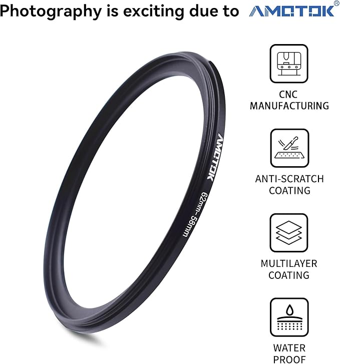 62mm Lens to 55mm Camera Lens Adapter,62mm-55mm Filter Step-Down Ring,Compatible All 55mm Filter Accessory.Made from CNC Machined