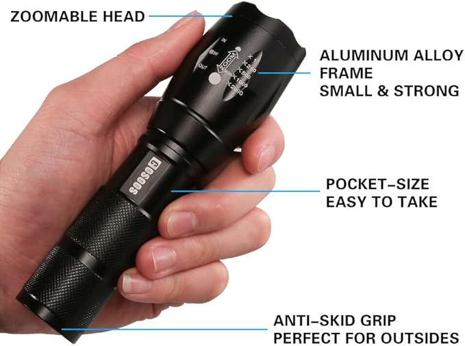 COSOOS LED Flashlight with Holster, Bright Tactical Flashlight High Lumen, Zoomable 5-Mode Portable Waterproof Flash Light for Emergency, Hiking, Outdoor Camping Gear Accessories, No Battery