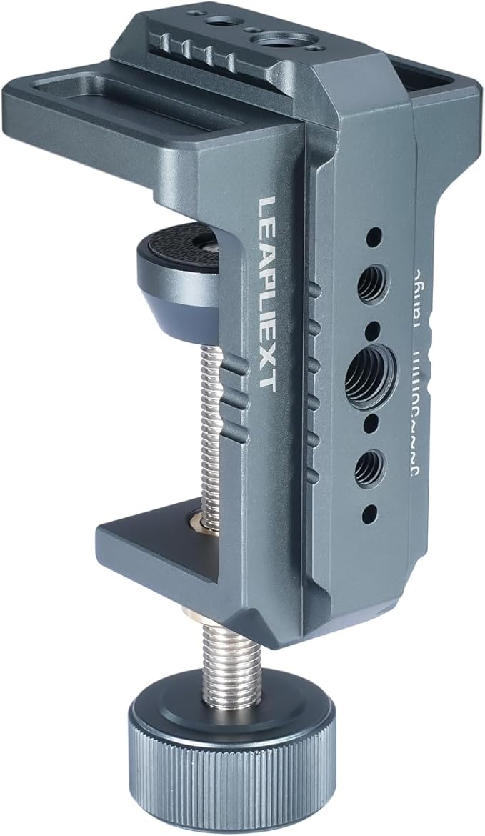 Heavy-Duty Super Clamp for Magic Arm，Aluminum alloy material，1/4"& 3/8"Threads and NATO Rail，Load Capacity: Up to 50 kg / 110 lbs， Desktop or Round Tube Mounting for Tripods and Magic Arms