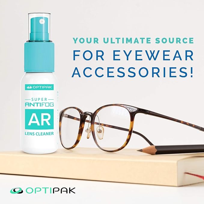 Anti Fog Lens Cleaner Spray Kit | (1) 1oz Anti Fog Glasses Cleaner Spray + (1) Microfiber Cloth for Eyeglasses, Goggles, Sunglasses, Mirror - Eyeglass Defogger Spray Cleaning Kit (2 Piece Set)
