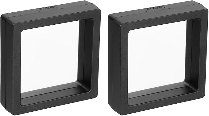 MECCANIXITY Floating Frame Display Holder Stand 3D Jewelry Display Box 2.76 x 2.76 x 0.79 Inch Black for Ring Necklace Bracelet Earring Pack of 2