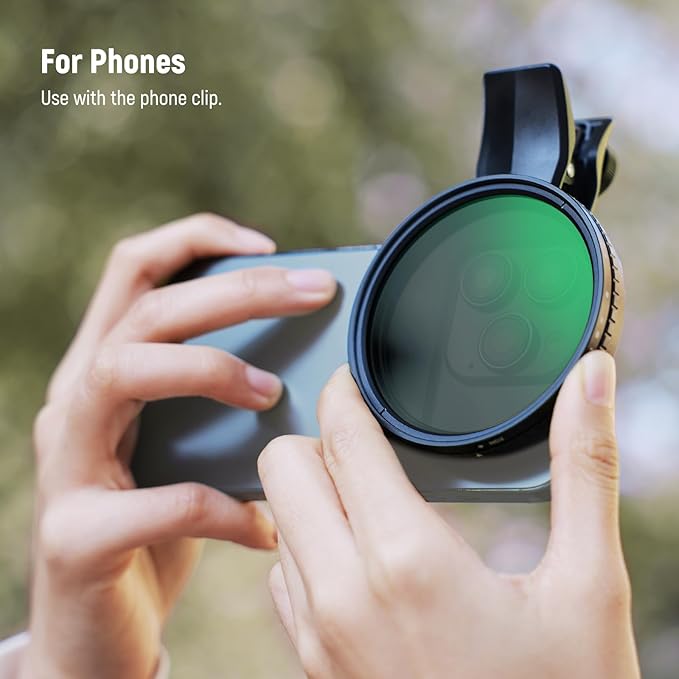 NEEWER 67mm Variable ND Filter Compatible with iPhone, Clip On ND2-32 Neutral Density Phone Lens Photography Accessories Kit Compatible with iPhone 17 16 15 Pro Max Plus 16e 14 13 mini, FL-B25