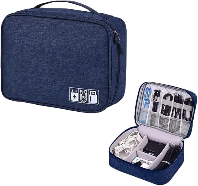 Electronic Accessories Organizer, Portable Travel Cable Storage Bag Tech Pouch with Adjustable Compartments Water-Resistant Handbag for Smart Device Cords Chargers Hard Drives Gadgets