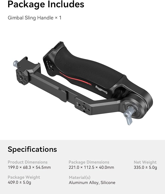 SmallRig Adjustable Sling Handgrip Gimbal Sling Handle for DJI RS 4 Mini, RS 4, RS 4 Pro, RS 3 Mini, RS 3, RS 3 Pro, RS 2, RSC 2, 17.6lb Load, Ergonomic Grip for Low Angle Shots, w/QD Socket