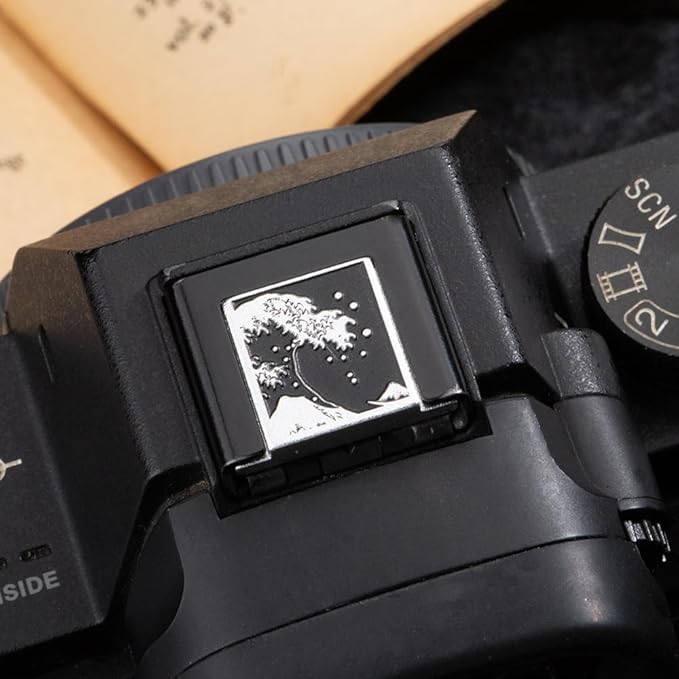 Kanagawa Wave Pattern Camera Hot Shoe Cover Shutter Button for Sony A1 A7C A7CR A7CII A7R A7M2 A7M3 A6700 A6600 A6500 A6400 A6300 (Aluminum Alloy-Hot Shoe Cover)