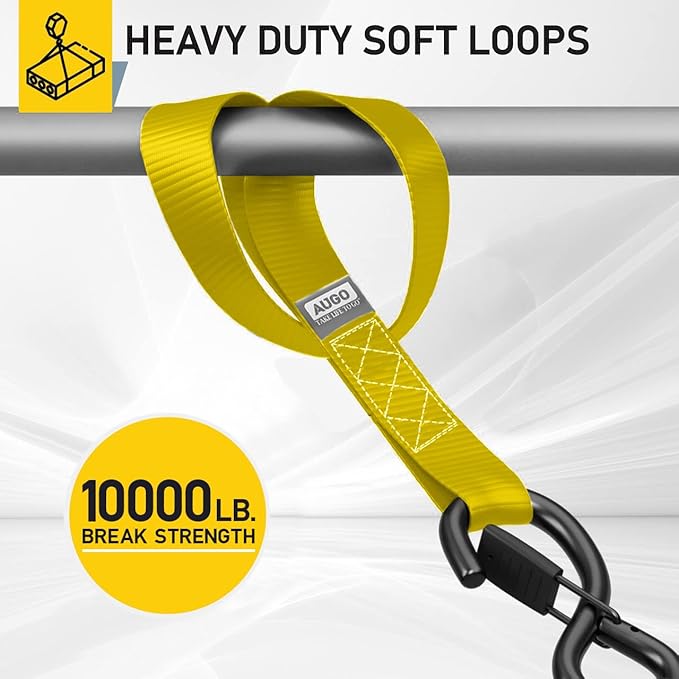 AUGO Heavy Duty Soft Loops –Pack of 6-1.5” x 17” Tie Down Anchor Straps for Use w/Ratchet Strap Hooks – 3000Lb Load Capacity & 10,000Lb Break Strength – Great for Motorcycle, Bike, Roof Rack, Etc.