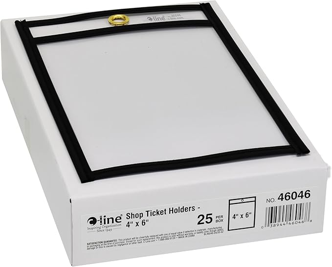 C-Line Stitched Shop Ticket Holders, Both Sides Clear, 4 x 6 Inches, 25 per Box (46046)