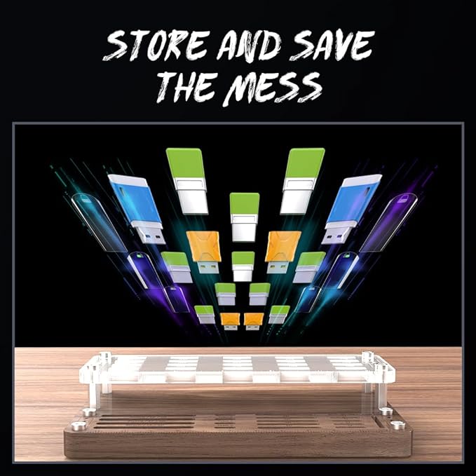 FEIFANZHE 40 Slots Wooden Memory Card Case for TF/CF/Nintendo Switch, USB Flash Drive/SD Card Holder Desk With Removal Pin - Protection Box-03MY