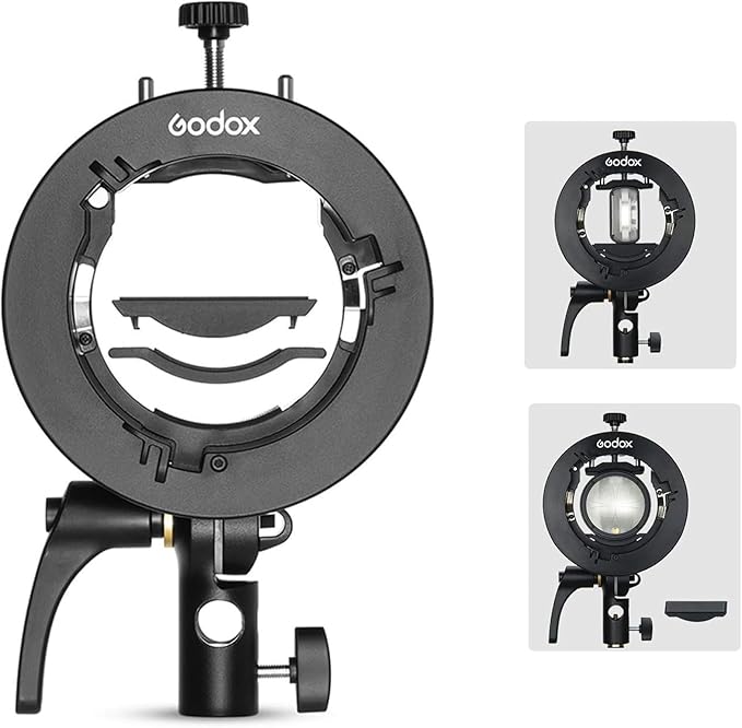 Godox S2 Speedlite Bracket for Bowens Mount, S-Type Holder Updated Version for Godox AD200Pro AD200 V1 V860II V860III V850II TT685II TT600 TT520II TT350 Speedlite Flash, Snoot Softbox with USB Light