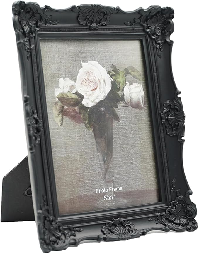 CISOO 5x7 Vintage Picture Frame Antique Ornate Black Photo Frame, for Table Top and Wall Display, Decorative Floral Design Retro Home Decor, Photo Gallery Art