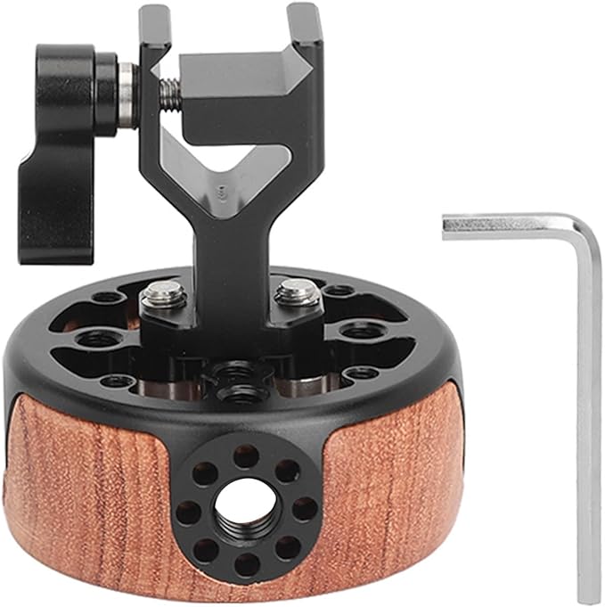 Round Side Camera Handle Handgrip, Wooden Quick Release Rail Rod Clamp, Ergonomic Hollowed Out Design, Aluminum Alloy with CNC Machining, for SLR Camera Mirrorless Camera Cage