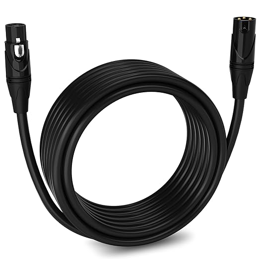 LyxPro 25 Feet XLR Microphone Cable Balanced Male to Female 3 Pin Mic Cord for Powered Speakers Audio Interface Professional Pro Audio Performance and Recording Devices - Black