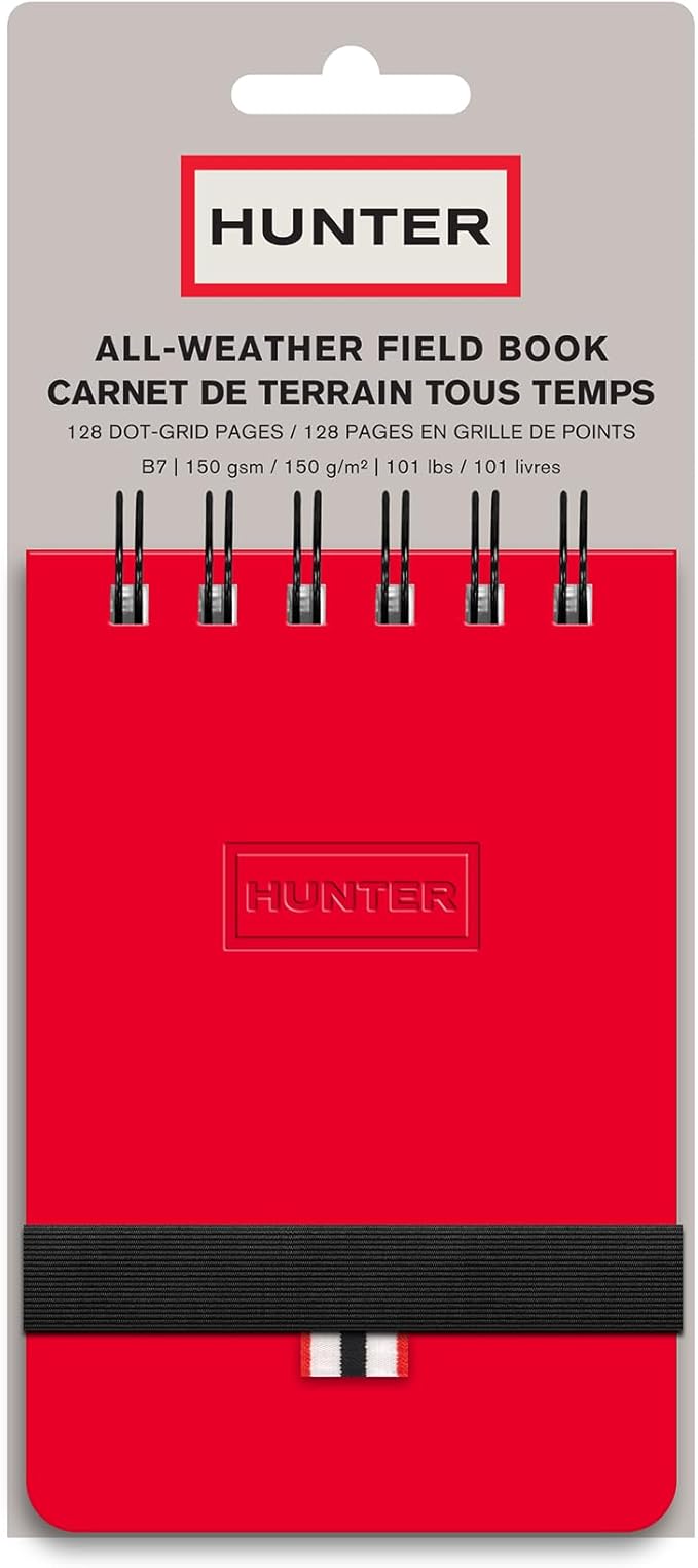 Hunter - All Weather Field Book, 5.75” X 3.6” 128 Pg Outdoor Notebook With Elastic Band to Protect Notes, Pocket Journal With Dot Grid Stone Paper for Surveying, Water & Tear Resistant, Hunter Red