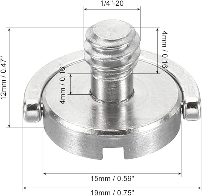 PATIKIL 1/4-20 Thread 12mm Length D-Ring Stainless Steel Camera Fixing Screw, D Shaft Quick Release Plate Screw for Camera Tripod/Monopod, Silver