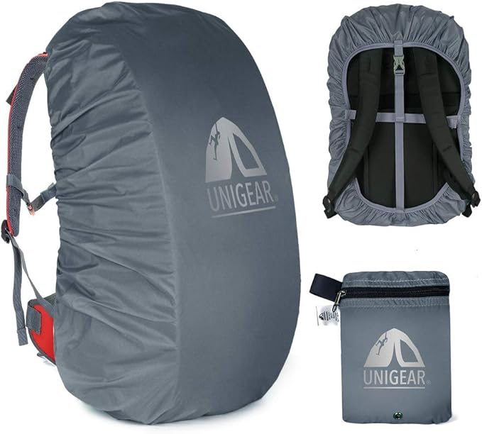 Unigear Backpack Rain Cover Waterproof Rating 5000mm Ultraportable and Durable with 2 Anti-Slip Buckle Strap, Integrated Carry Pouch Design (Gray, Meidum)