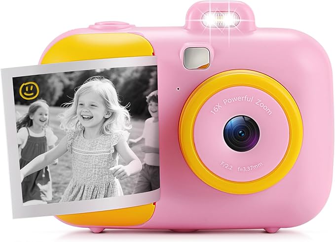 Instant Camera for Kids with 3 Roll Print Paper, 1080P HD Kids Cameras Instant Print Camera with 32GB SD Card, Kid Toys for Ages 5-7, Birthday for Girls Age 8-10