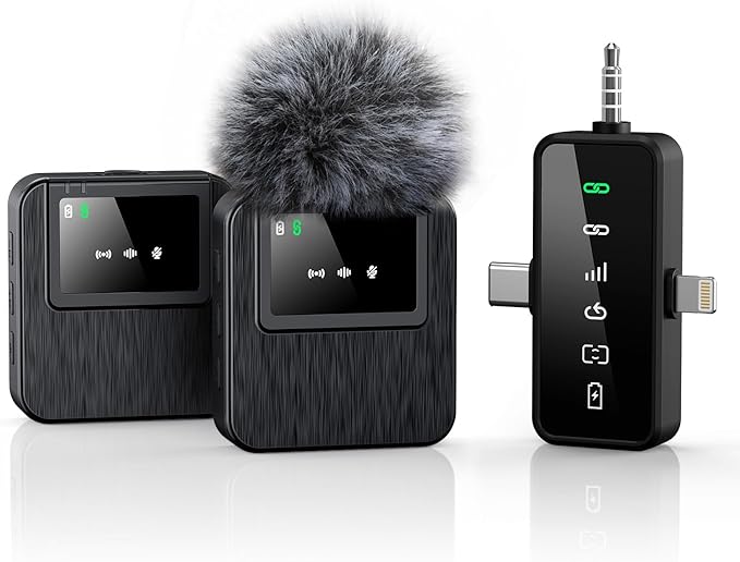 3-in-1 Compact Wireless Microphone for iPhone, Android, Camera: 20H Battery, 328FT Range, Mini Microphone for Video Recording, Noise Canceling for Content Creators(Frosted Black)