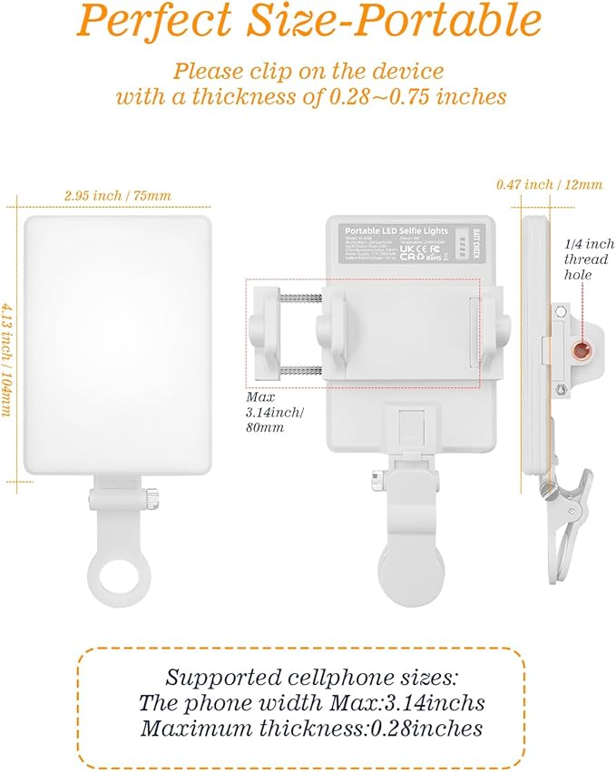 60 LED Portable Selfie Light Video Conference Lighting with Clip & Camera Tripod Adapter Rechargeable 2000mAh CRI 97+, 3 Light Modes for Phone iPhone Webcam Laptop Photo Makeup (Pure White)